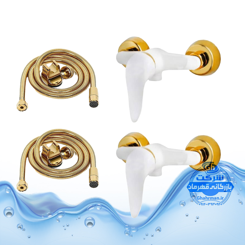 ست ۴ عددی شیر توالت با شلنگ فلزی شیرآلات برند آیدا صنعت مدل دنیز | سفید طلایی